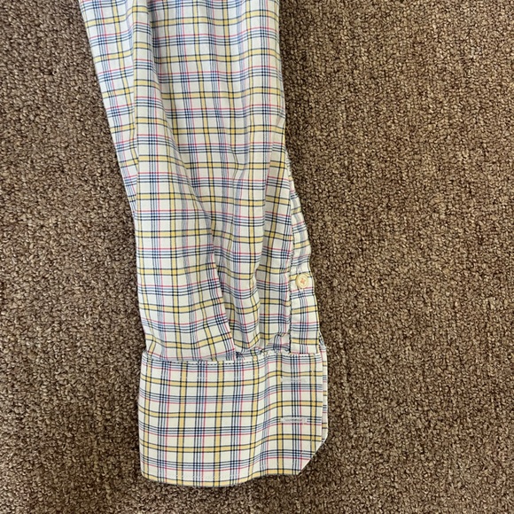 Thomas Pink Button Up Collared Blue Yellow Check Pattern Dress Shirt Size 16 - Picture 4 of 8